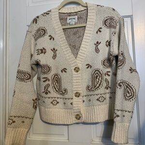 American Eagle Cream and Brown Paisley Cardigan